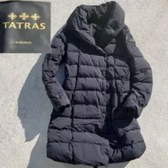 02☆TATRAS 女優襟 ショールカラー Aライン ダウンジャケット ブラック 