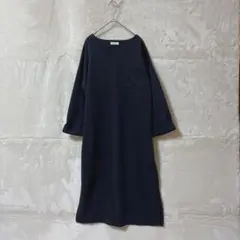 アースミュージック　Vネック　ロングワンピース　ネイビー　フリー　長袖