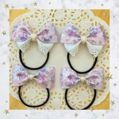 【522】ハンドメイド☆ベビーキッズヘアゴム☆雪化粧☆リボン☆2組4個セット
