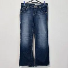 【美品】レディース フレアデニムパンツ インディゴ ブーツカット 古着女子