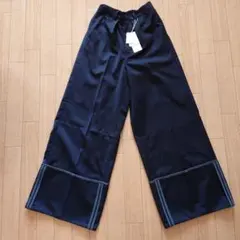 HARE パイピングフレアスラックス ブラック ワイドパンツ