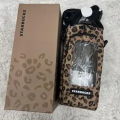 Starbucks透明ストローボトル豹柄ボトルホルダー ショルダーストラップ