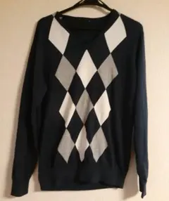 ネイビー ダイヤモンドパターン ニットセーター