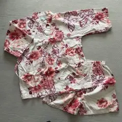 甚平 女の子　白地に赤紫の花柄 size 130cm