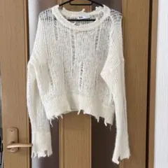 ZARA アイボリー ダメージニット 長袖セーター