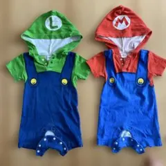 マリオ ルイージ フード付きロンパース 2点セット　80