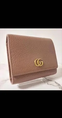 【美品】 GUCCI グッチ 折り財布 財布 GG マーモント レザー ピンク