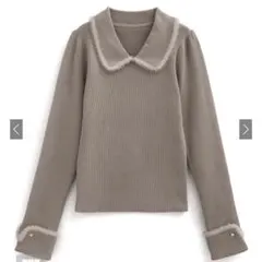 GRL フェザーパイピングカラーリブニットトップス dr790 モカ