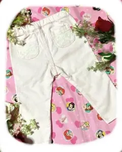 《ミキハウス》女児長ズボン80㎝コーデュロイストレッチ薄ピンクレースリボン可愛い