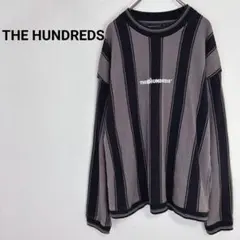 ◇ハンドレッツ【M】トレーナー　ストライプ柄　バイカラー　刺繍ロゴ　ワンポイント