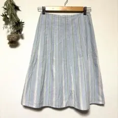 メルローズ｜爽やかストライプAラインスカート｜日本製✨コットン100%｜水色｜Sのサムネイル