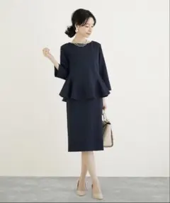 【美品】ドレスラボ セレモニー フォーマル ぺプラム スカート ネイビー　L