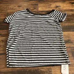【新品】Dazyボートネック 半袖Tシャツ ブラック・グレーストライプMサイズ