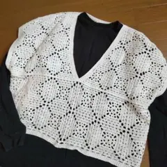 手編み風オフホワイト ベスト M～L