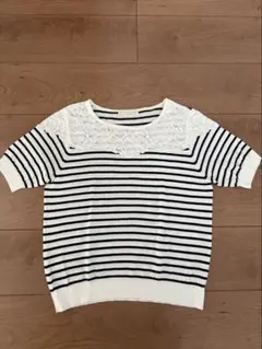 anySiS 白紺ストライプ 半袖ニット　オンワード樫山