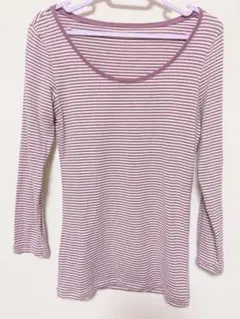 無印良品 ボーダー長袖カットソー ピンク系 七分袖 シンプル レディース　春