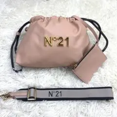 【美品】n°21 ロゴ 巾着 バッグ ショルダー ピンク ゴールドのサムネイル