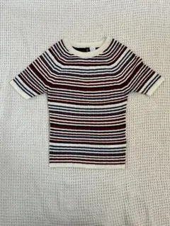 H&M DIVIDED 半袖リブ編みボーダーサマーニット XS