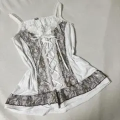 レースキャミリズリサ系リボンy2k森ガール姫ギャル姫ロリフェアリーグランジ00