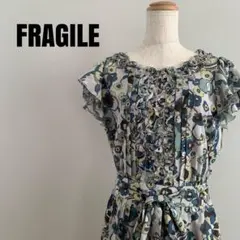 FRAGILE フラワープリント フレア ワンピース　ブルー　青　花柄　半袖