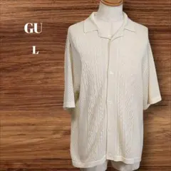 GU ジーユー 透かし編み ニット シャツ 半袖 白 レトロ
