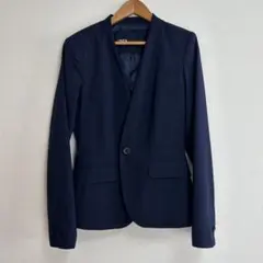 ZARA ザラ ノーカラージャケット ネイビー チェック レディース ビジネスのサムネイル