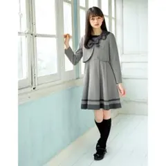メゾピアノ ジュニア　セーラー襟付きグレーAラインドレス　150