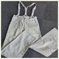 VENICE JEANS サスペンダーパンツ ヒッコリー 刺繍ロゴ ストライプ