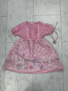 エコネコ　ネックレス付き　ピンク フリル ワンピース 110cm