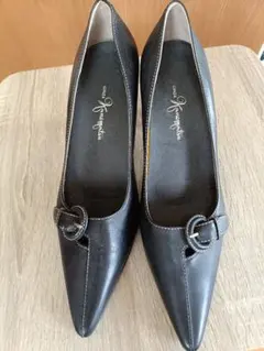 銀座かねまつ　ブラックレザー ハイヒール パンプス