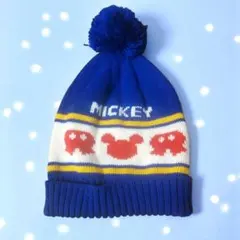 【新品タグ付き】ミッキー ニット帽 ブルー ポンポン付き ディズニー