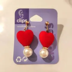クレアーズ/claires ハート型赤フェルトパールイヤリング