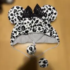 ディズニーリゾート　ヒョウ柄 ファンキャップ ミニー レオパード ホワイト　白黒