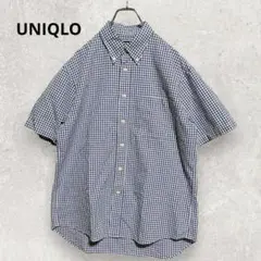 UNIQLO ギンガムチェック半袖シャツ L 青 白 夏コーデ 爽やか