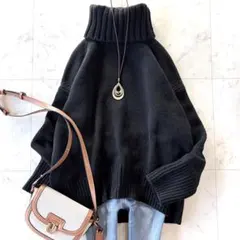 美品 ギャルリーヴィー ファインウール タートルネックプルオーバーニット 黒