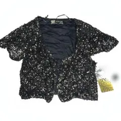 新品未使用タグ付ZARAザラスパンコールビーズ半袖ボレロMブラック黒