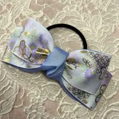 和柄パステルカラー リボン ヘアゴム