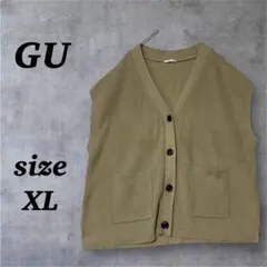 GU　ジーユー（XL）フロントボタン　ニットベスト　カーキ Vネック 綿混