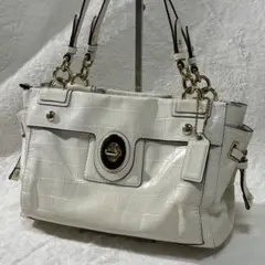상태좋음 COACH コーチ クロコ型押し ハンドバッグトートバッグ ターンロック