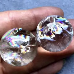 【大きめ！2個セット！虹入り】天然石　アイリスクォーツ　水晶　丸玉12