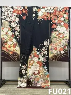 振袖 仮絵羽 舞台衣装 銀通し 刺繍 秋桜 正絹 未仕立て品 八掛付 FU022 