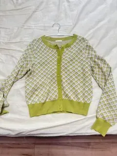 GU グリーン系 ダイヤモンドパターン カーディガン