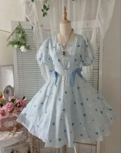 ハート柄 パフスリーブ ロリータワンピースのサムネイル