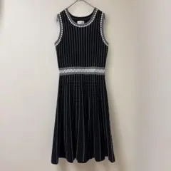 MILLY ミリー　ノースリーブ ひざ丈　ワンピース ブラック S　ストライプのサムネイル