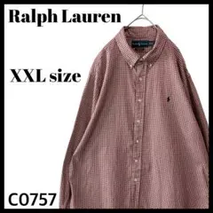 ラルフローレン ギンガムチェック柄 長袖シャツ 深みレッド 赤 BIG 2XL