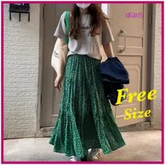 【新品】体型カバー♪　おしゃれ　ティアード ロングスカート　グリーン　b