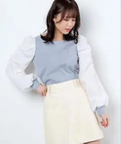 【未使用】WEGO パフスリーブ トップス 長袖 ブルー×ホワイト 春 夏のサムネイル