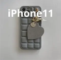iphone11 グレー ハートチャーム 韓国 スマホケース 可愛い お洒落