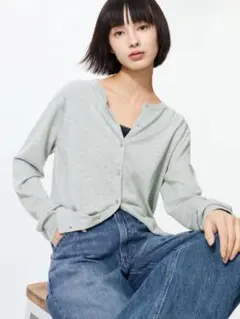 ユニクロ　レディース　UVカットクルーネックカーディガン グレー　XXL 2XL