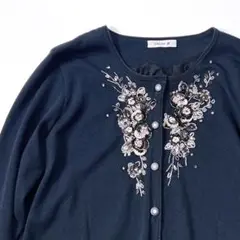 【美品】アトリエサガン　花柄　ビーズ刺繍　清涼感　アセテート素材　カーディガン